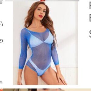 Blue fishnet lingerie without bra and  panties